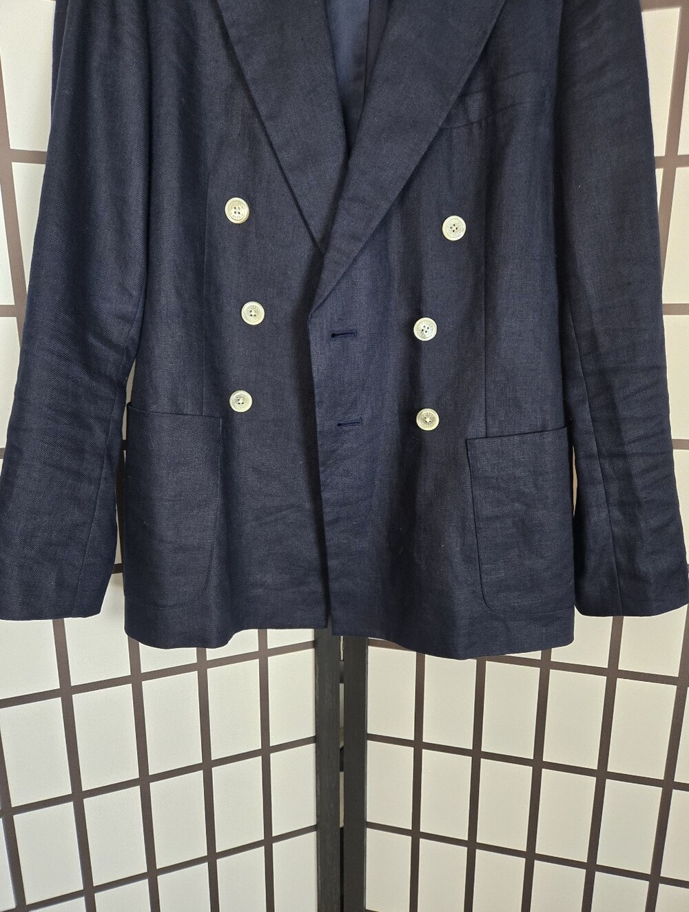Lauren Ralph Lauren Linen Navy Double-Breasted Blazer - Picture 7 of 12